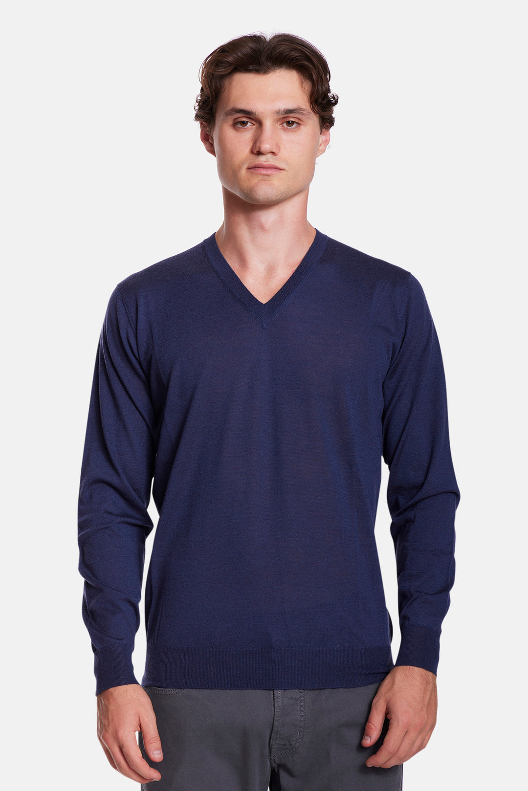 Wool Silk Cashmere V-Neck Blue