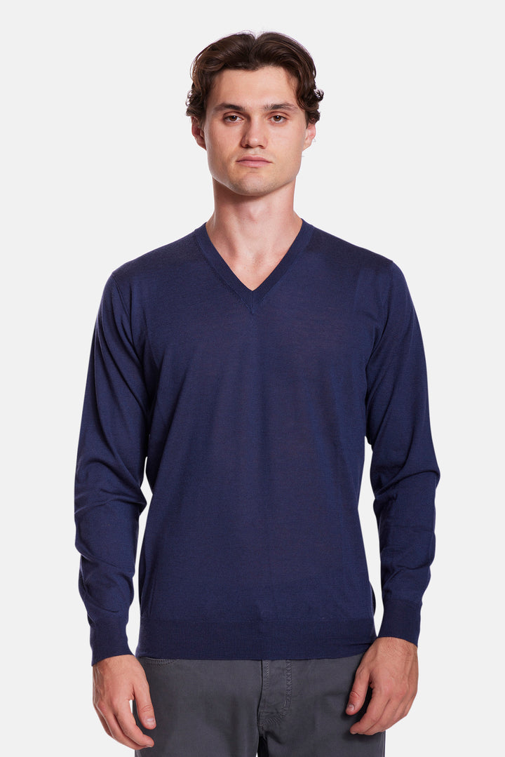 Wool Silk Cashmere V-Neck Blue