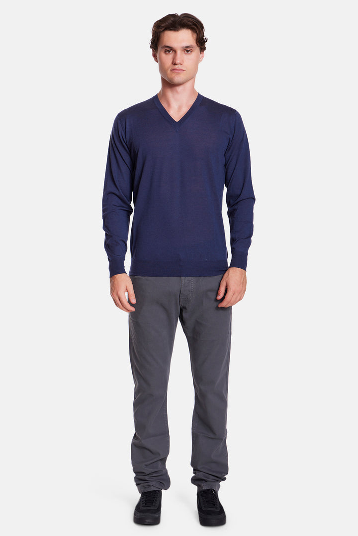 Wool Silk Cashmere V-Neck Blue