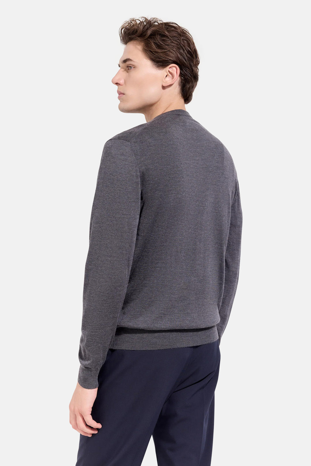 Wool Silk Cashmere V-Neck Charcoal