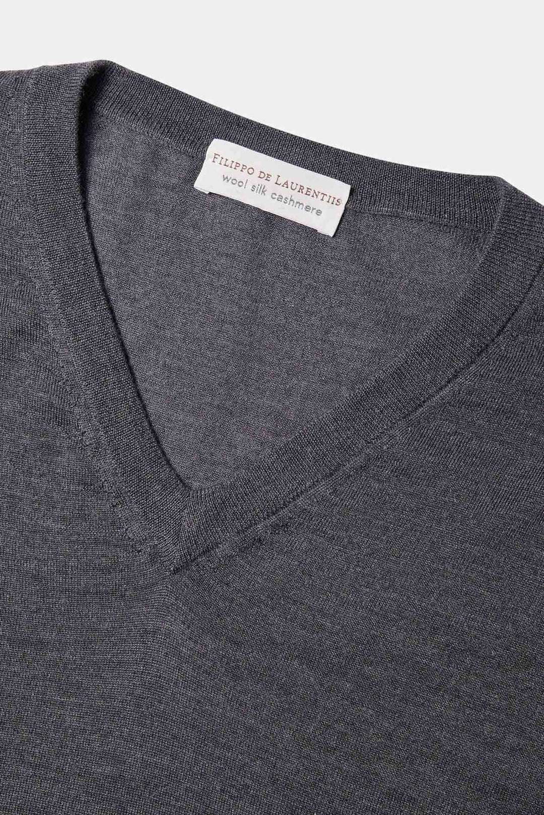 Wool Silk Cashmere V-Neck Charcoal
