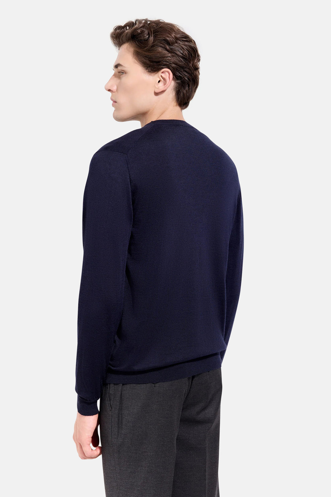 Wool Silk Cashmere V-Neck Navy