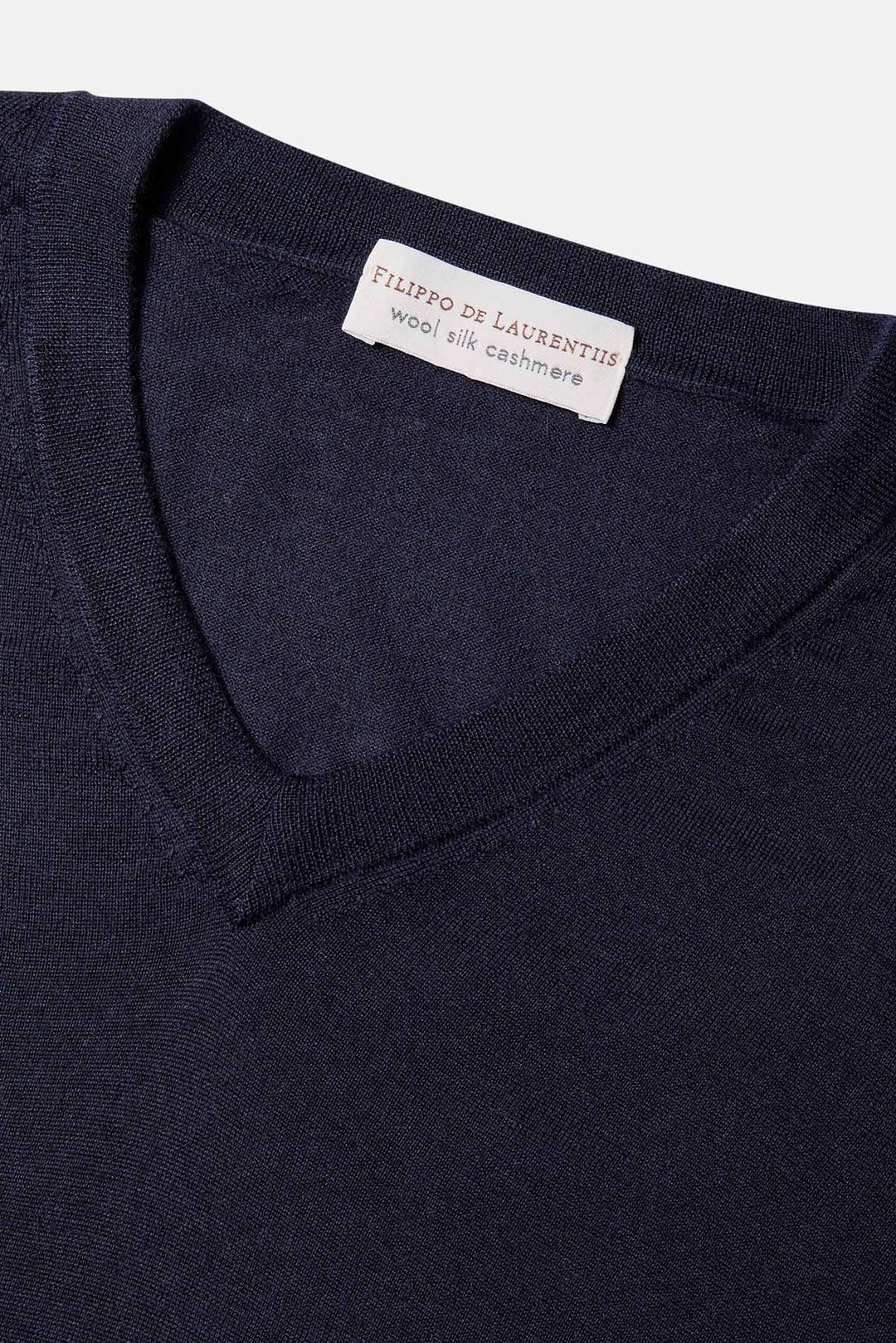 Wool Silk Cashmere V-Neck Navy