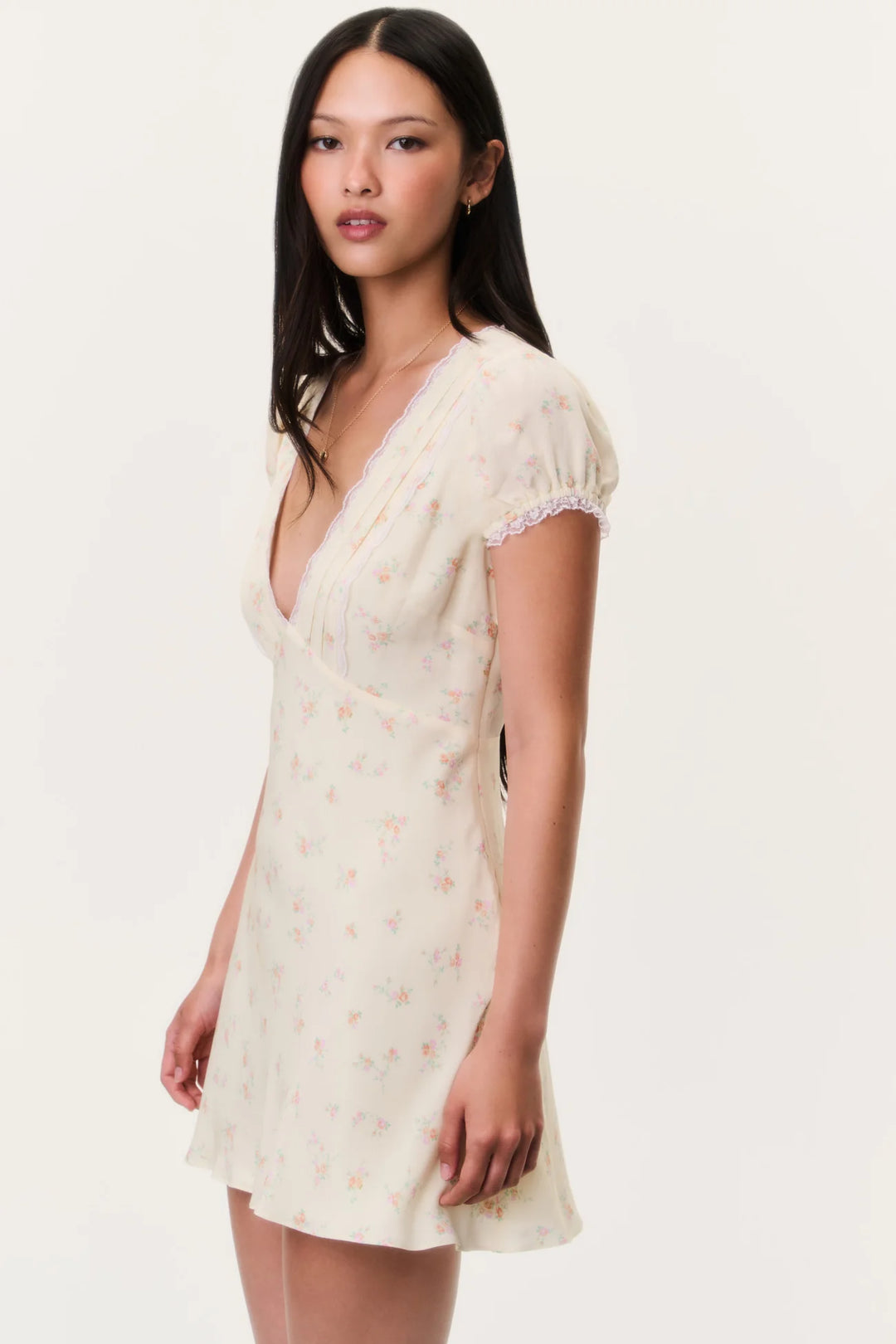 Yasmin Floral Lace-Trimmed Mini Dress Lemon Haze