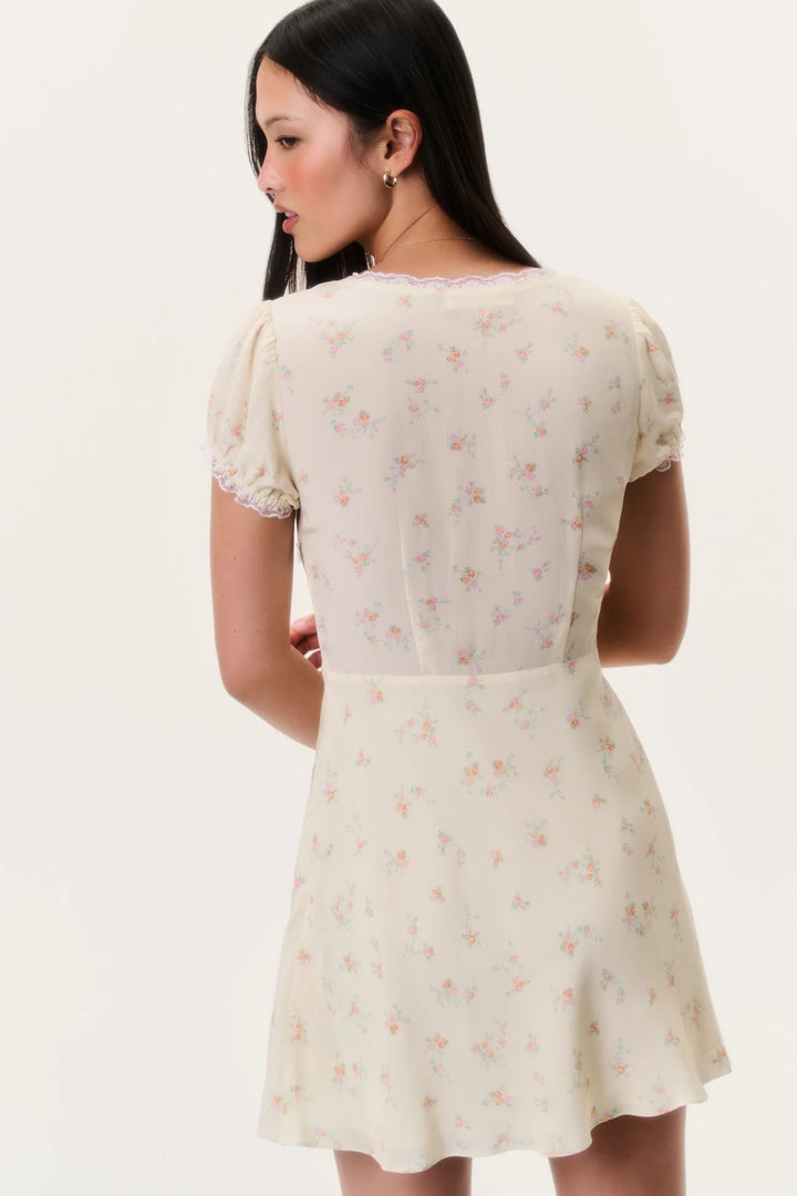 Yasmin Floral Lace-Trimmed Mini Dress Lemon Haze