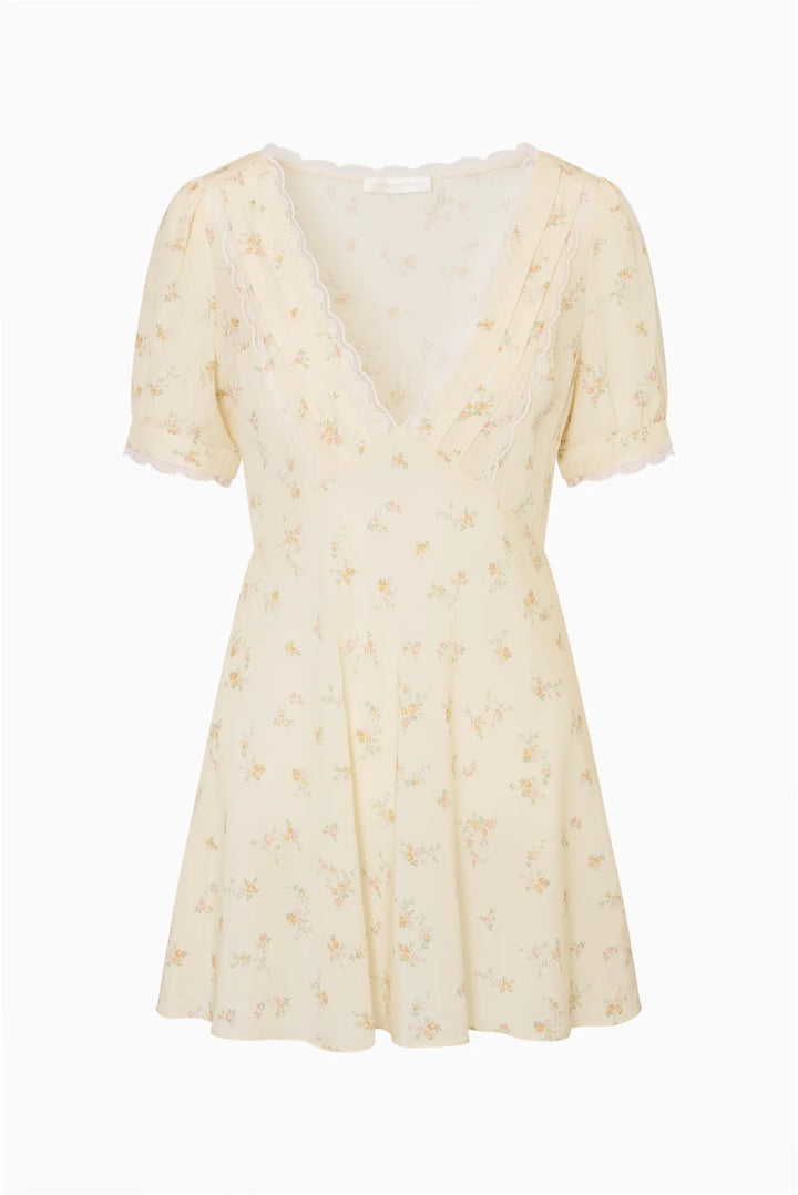 Yasmin Floral Lace-Trimmed Mini Dress Lemon Haze