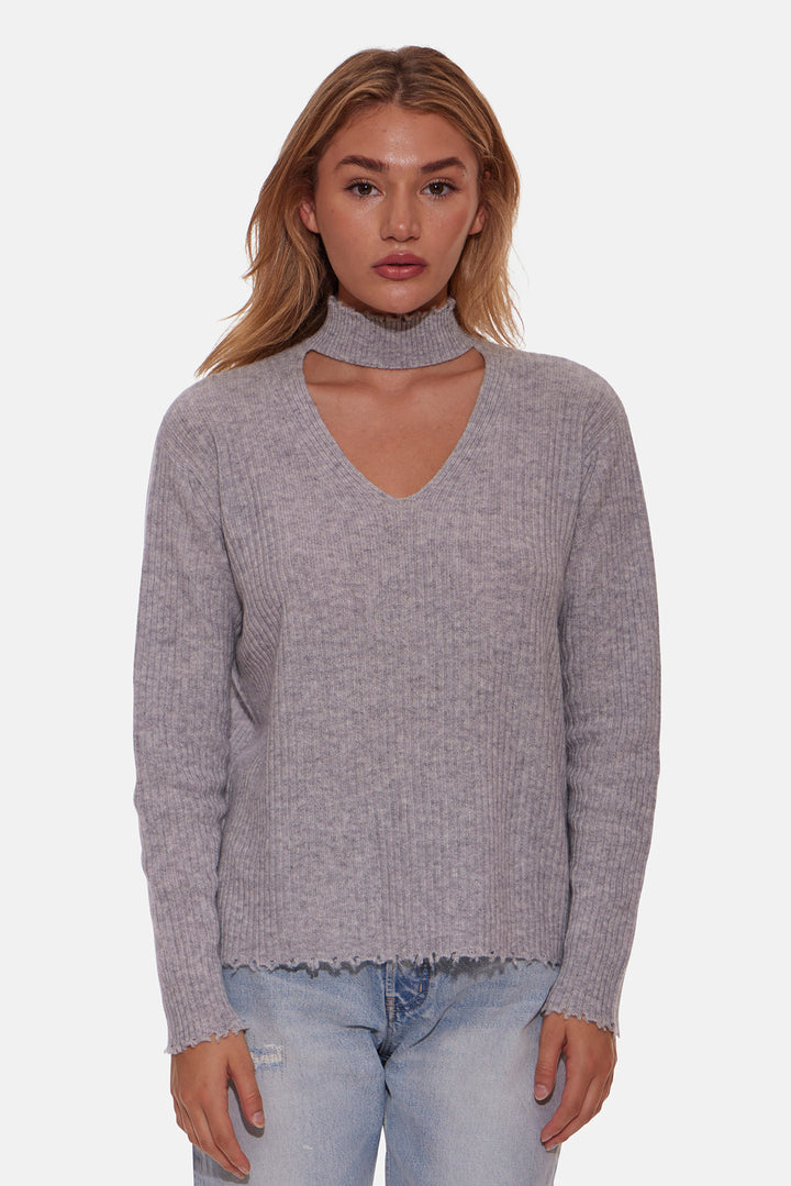 Taylor Cashmere Choker V Neck Sweater Storm