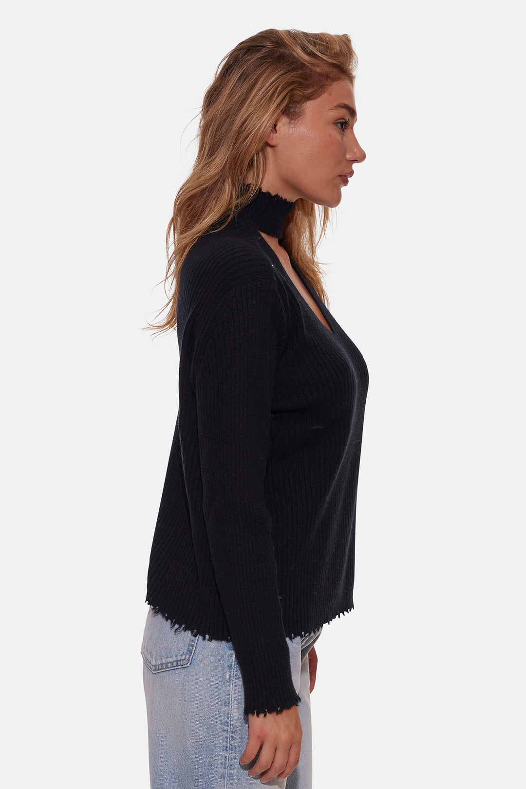 Taylor Cashmere Choker V Neck Sweater Black