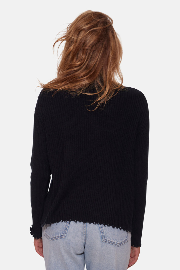 Taylor Cashmere Choker V Neck Sweater Black