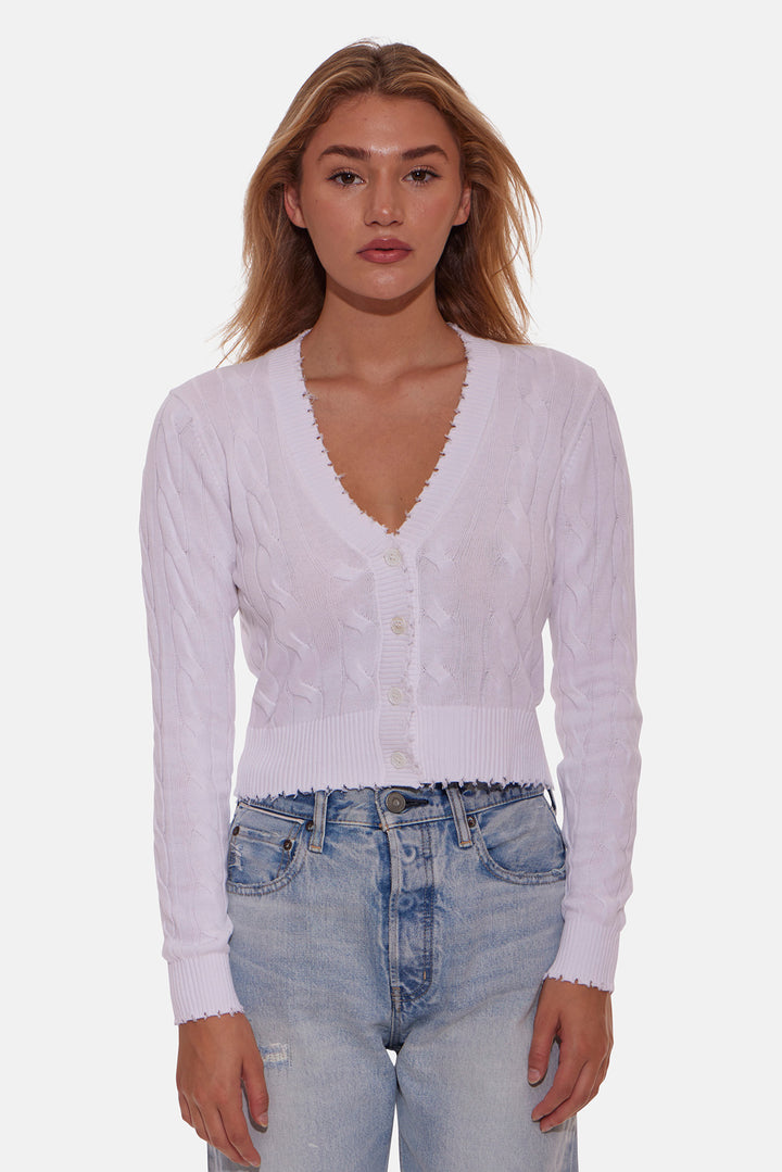 Satya Cable Cropped Cardigan White