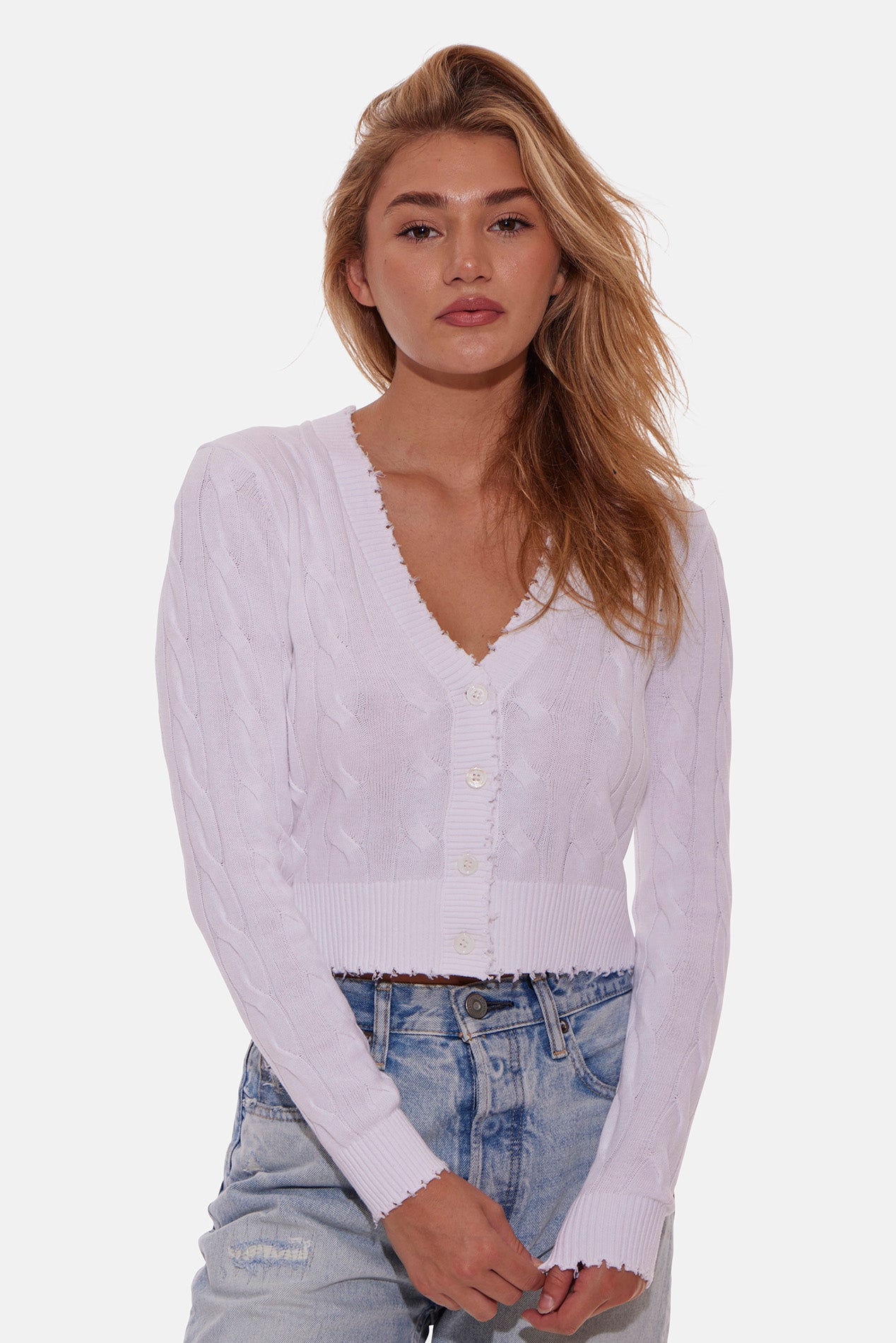 Satya Cable Cropped Cardigan White – blueandcream