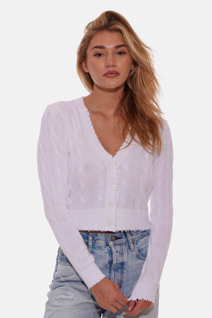Satya Cable Cropped Cardigan White