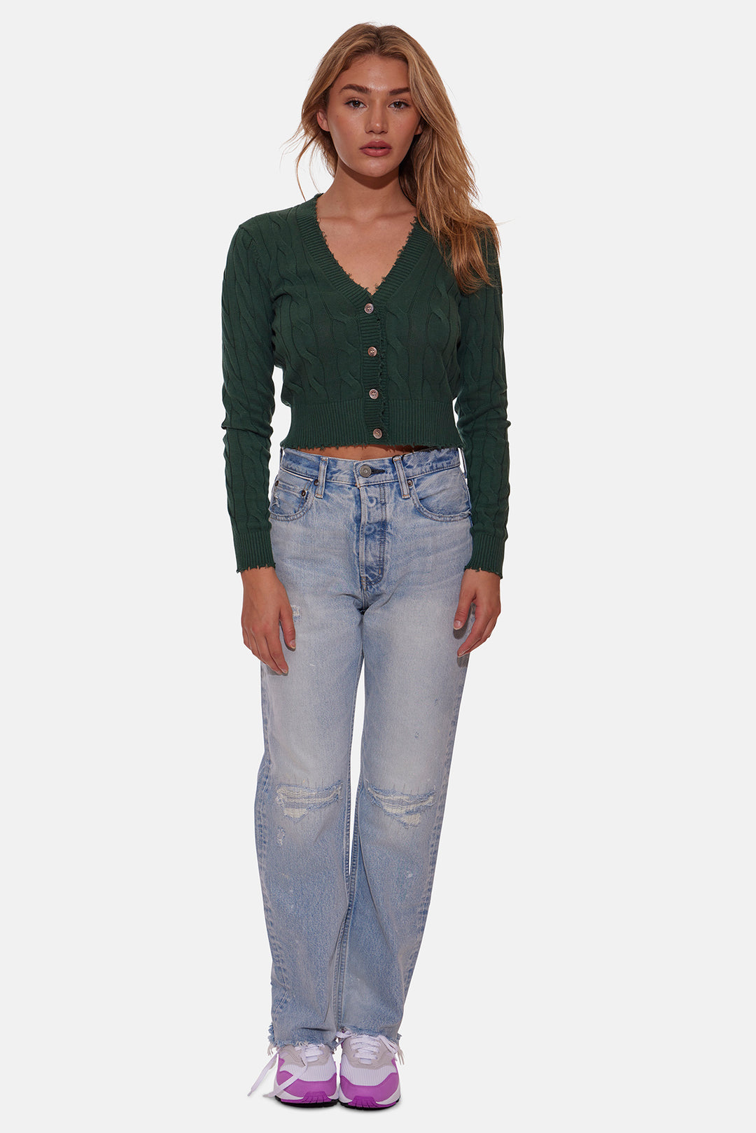 Satya Cable Cropped Cardigan Pine