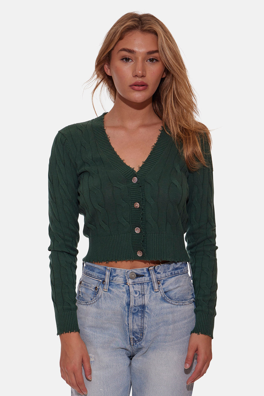 Satya Cable Cropped Cardigan Pine