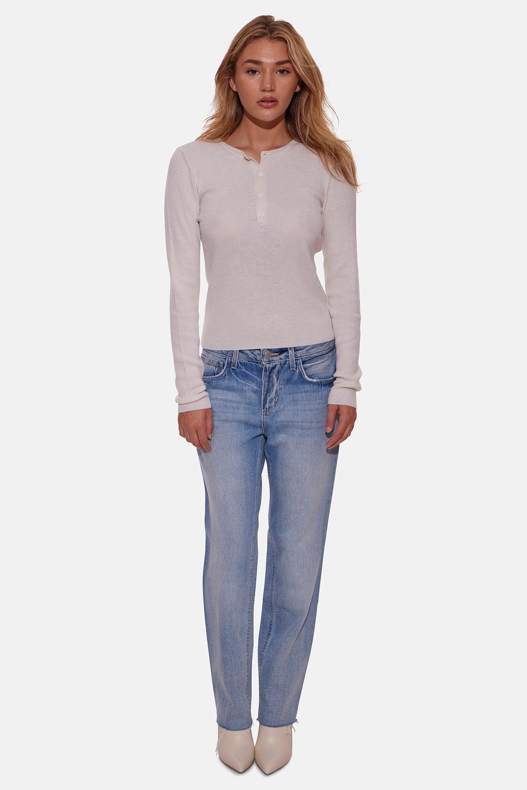 Sylvia Cashmere Henley Sweater Ivory