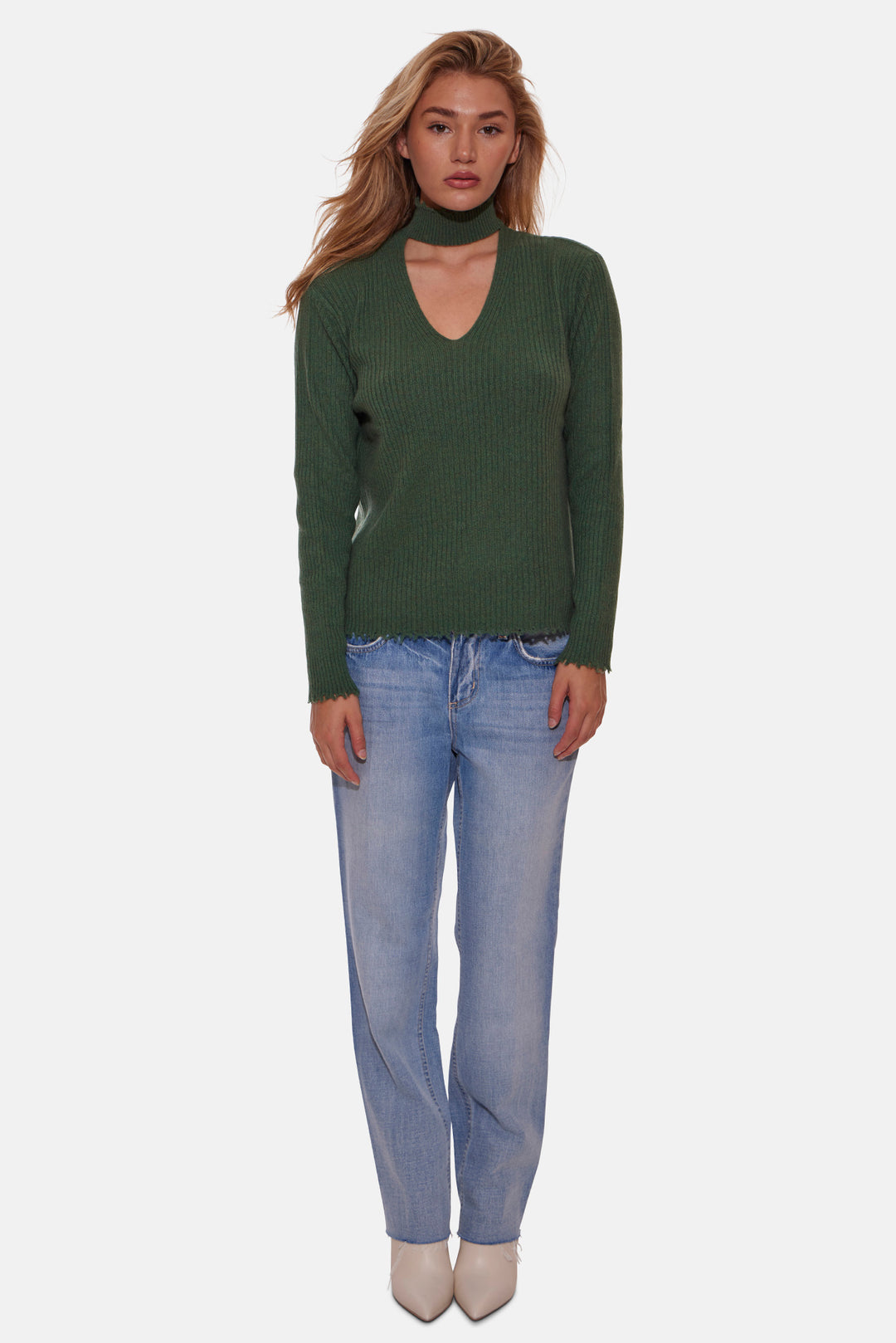 Taylor Cashmere Choker V Neck Sweater Coastal Range