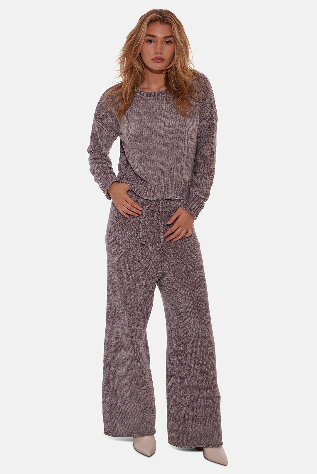 Miley Chenille Wide Leg Pant Charcoal