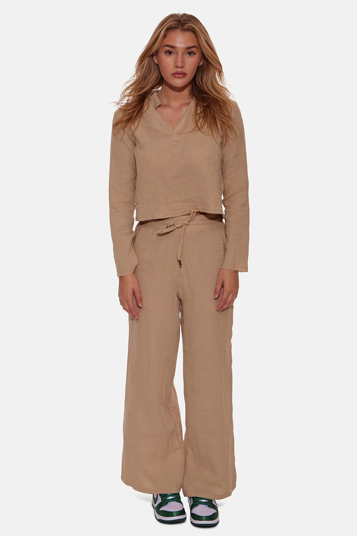 Wendy Gauze Wide Leg Pant Sand