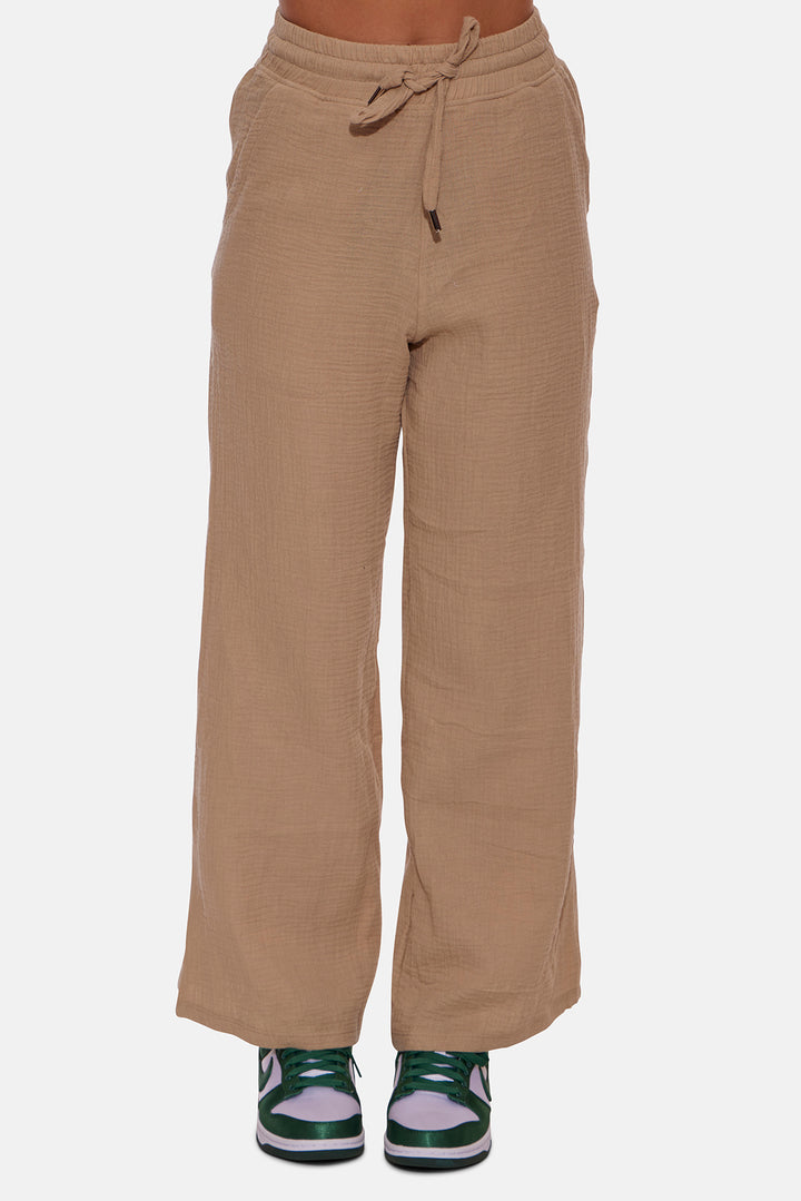 Wendy Gauze Wide Leg Pant Sand