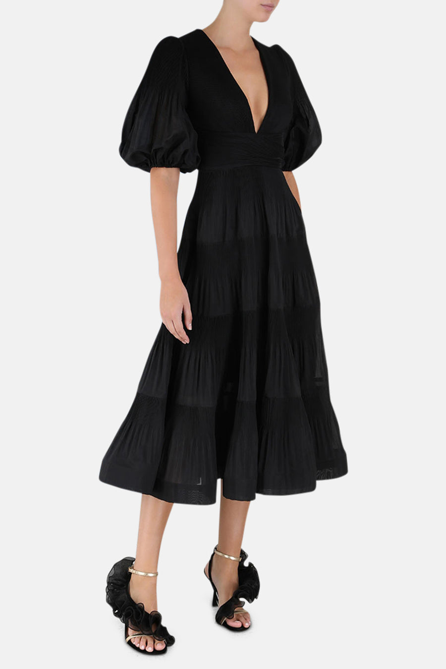 Pleated Midi Dress Black