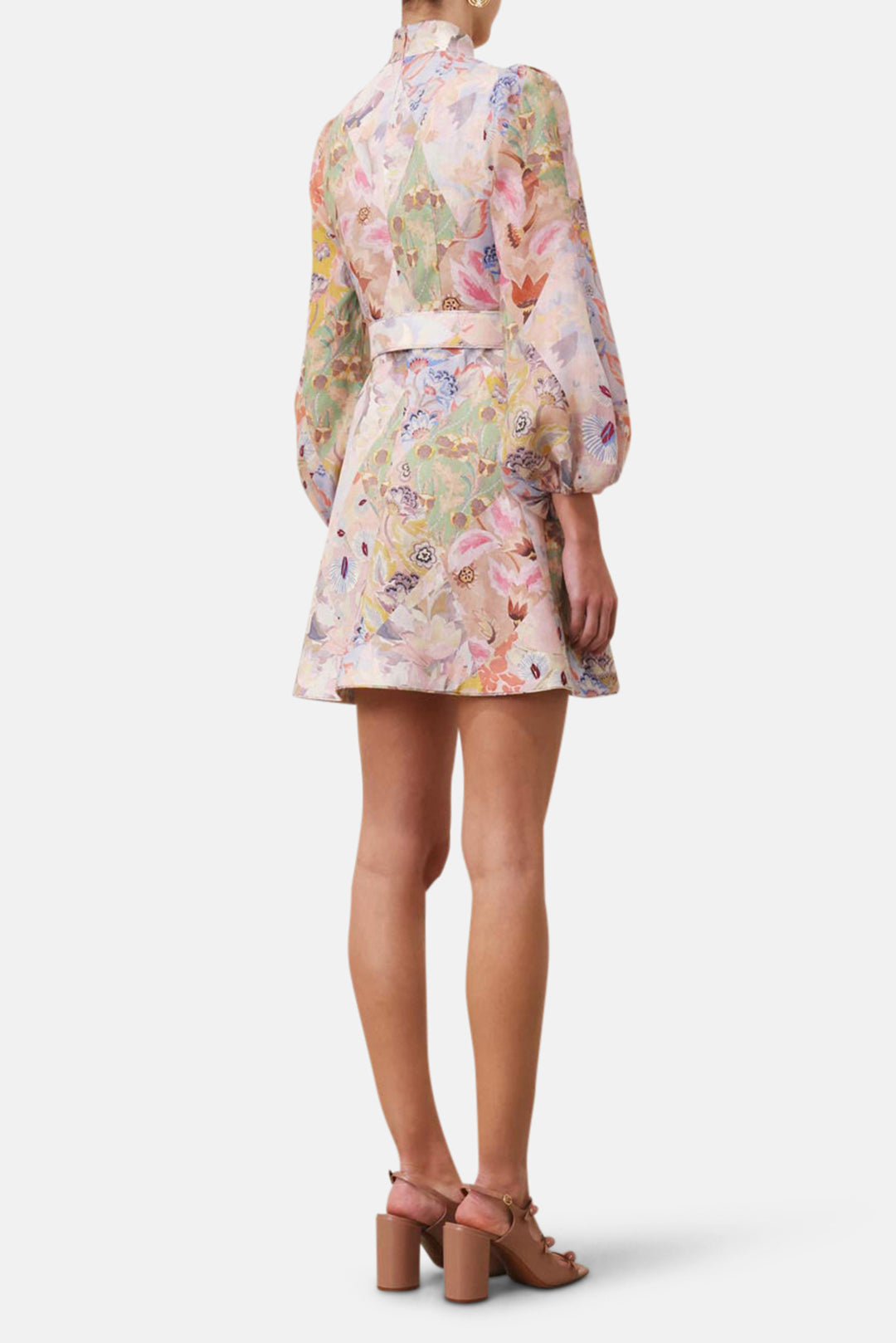 Zimmermann Illustration Belted Mini Dress, Multi Floral Diamond, Size 1 Zimmermann Illustration Belted Mini Dress, Multi Floral Diamond, Size 1