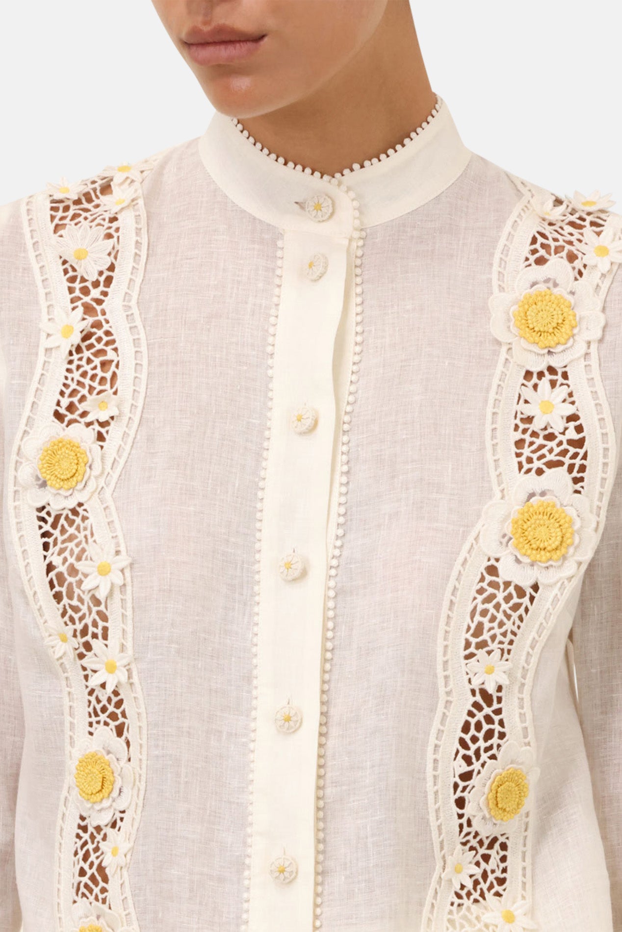 Zimmermann Everley Flower Trim Shirt Ivory – blueandcream