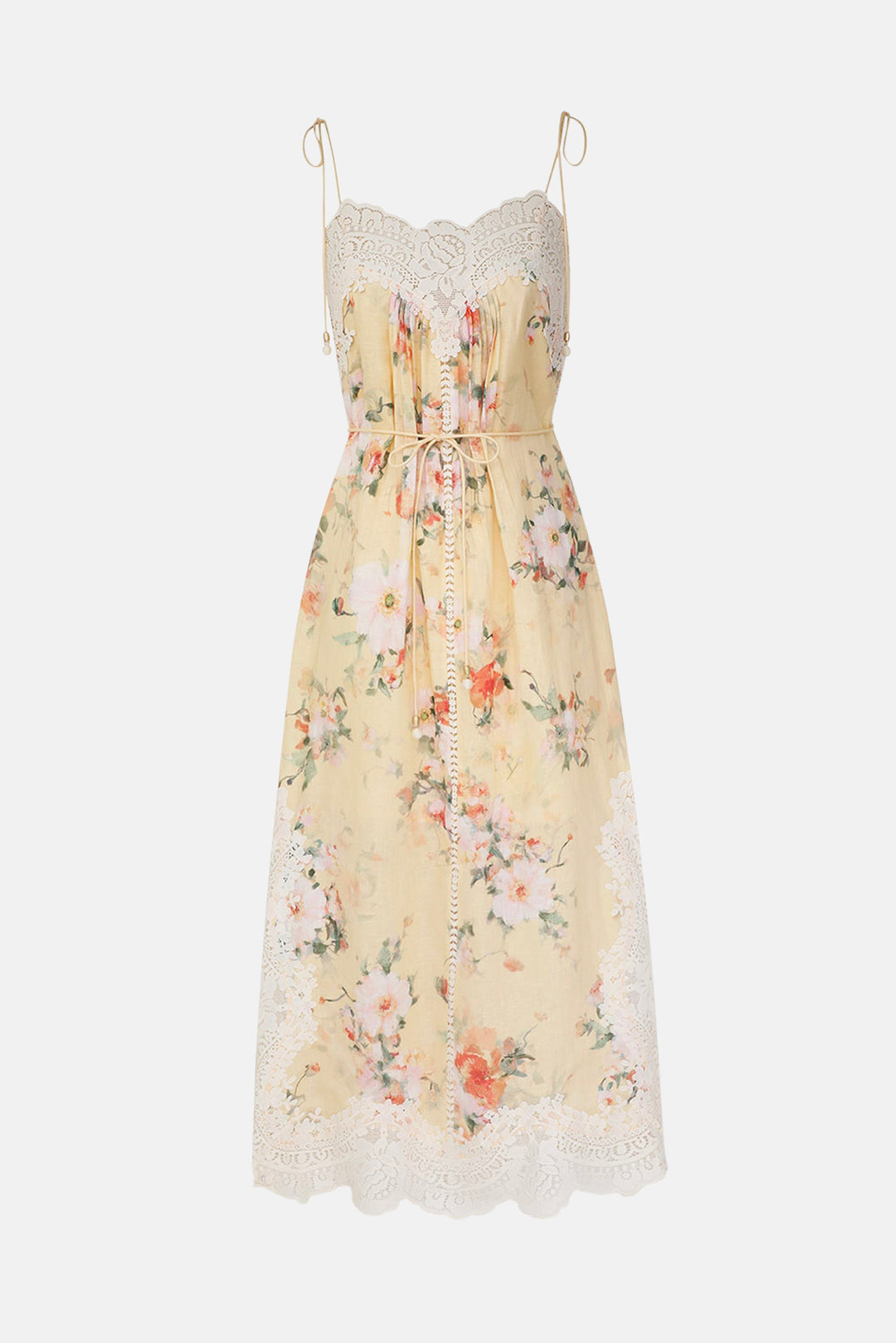 Zimmermann Everley Lace Trim Slip Dress Yellow Watercolour Floral blueandcream Zimmermann Everley Lace Trim Slip Dress Yellow Watercolour Floral blueandcream