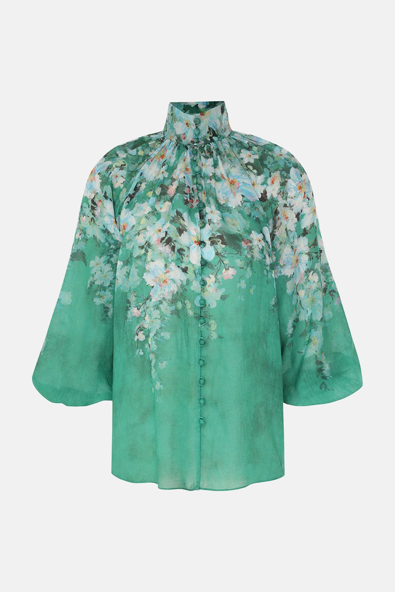 Zimmermann Everley Billow Blouse Green Watercolour Floral