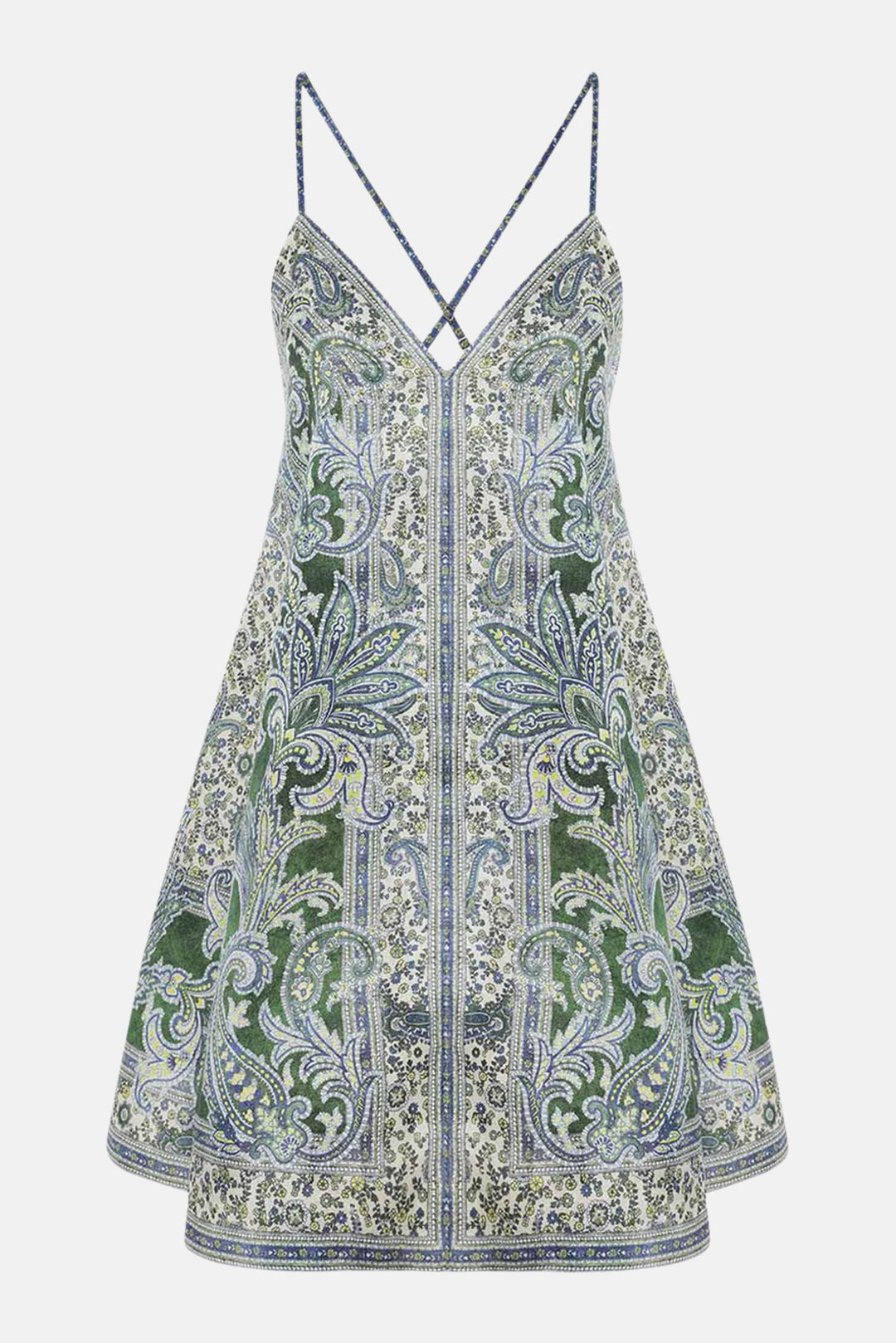 Zimmermann Ottie Swing Mini Dress, Green Paisley, Size 1 Zimmermann Ottie Swing Mini Dress, Green Paisley, Size 1
