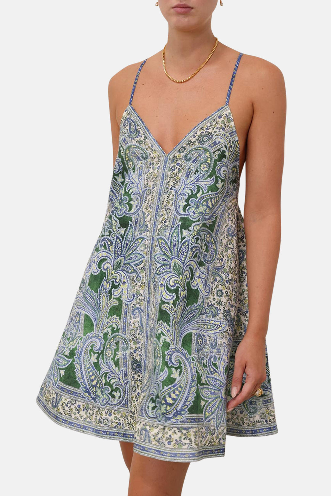 Zimmermann Ottie Swing Mini Dress, Green Paisley, Size 1 Zimmermann Ottie Swing Mini Dress, Green Paisley, Size 1