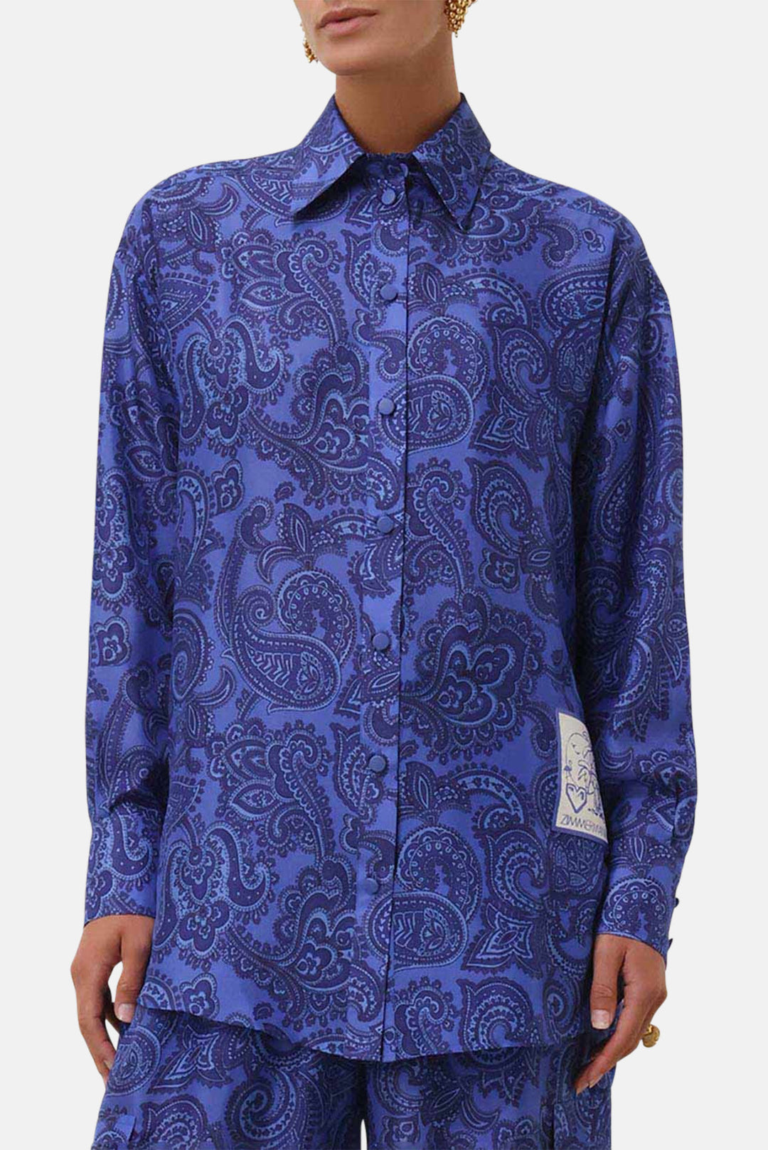 Zimmermann Ottie Relaxed Shirt, Blue Paisley, Size 2 Zimmermann Ottie Relaxed Shirt, Blue Paisley, Size 2