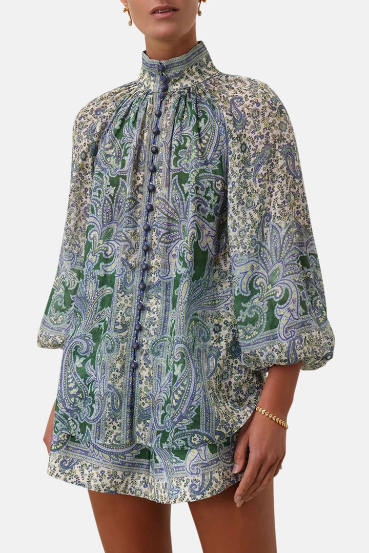 Ottie Billow Blouse Green Paisley