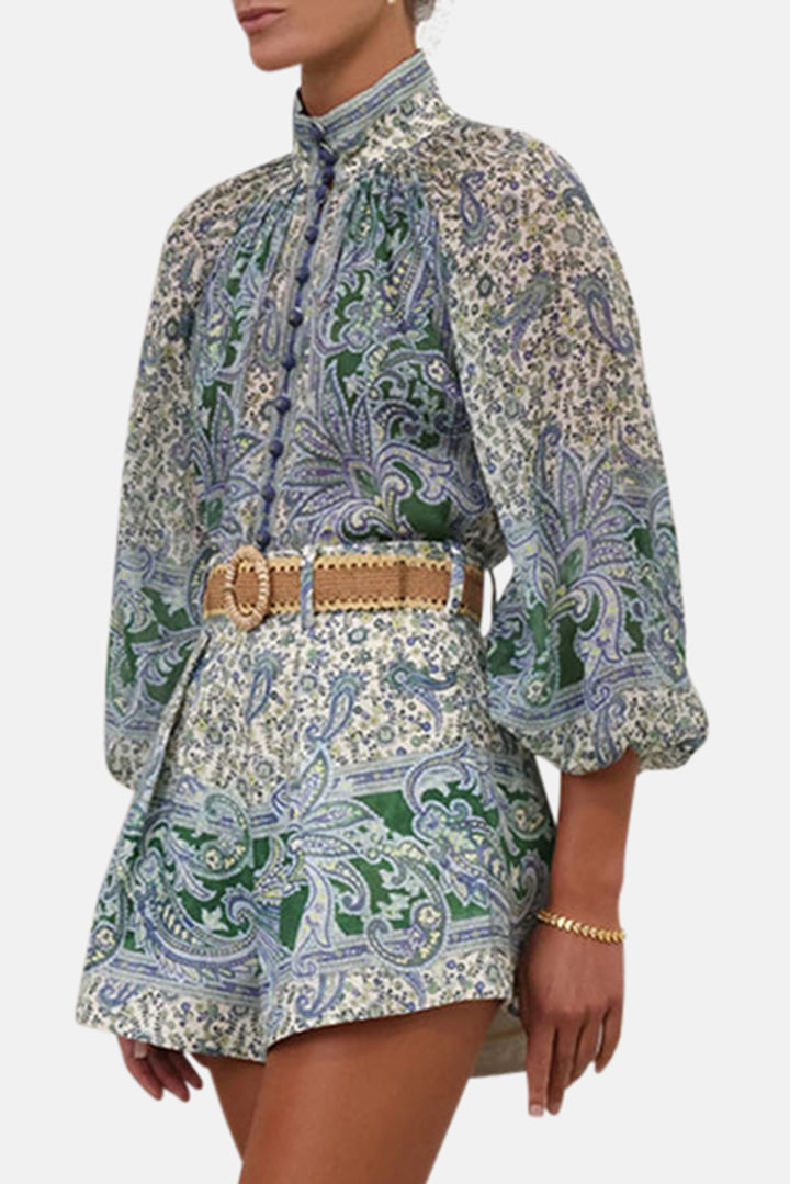 Ottie Billow Blouse Green Paisley