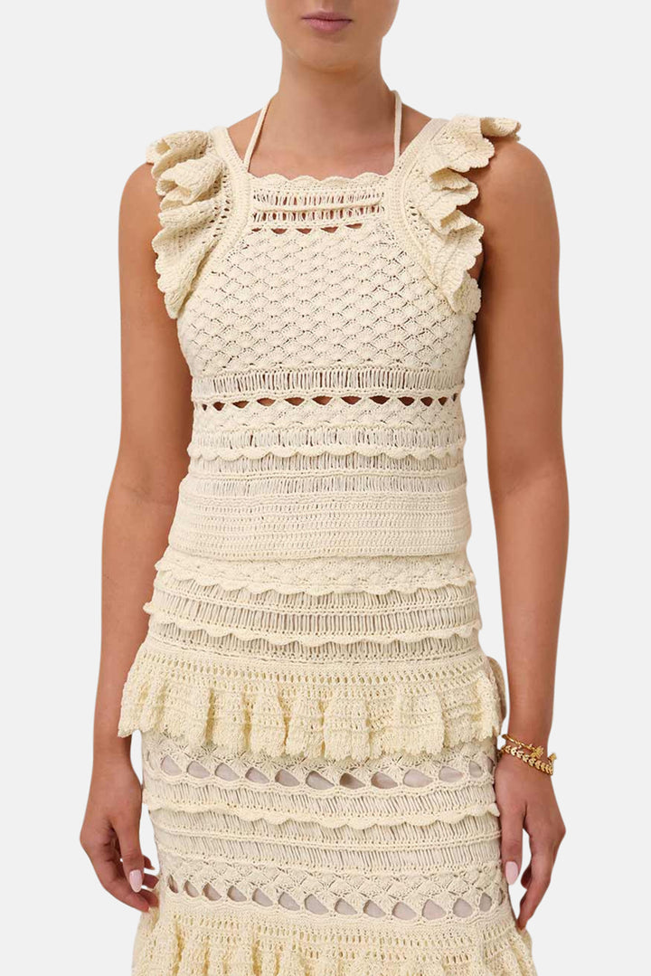 Waverly Crochet Halter Tank Cream