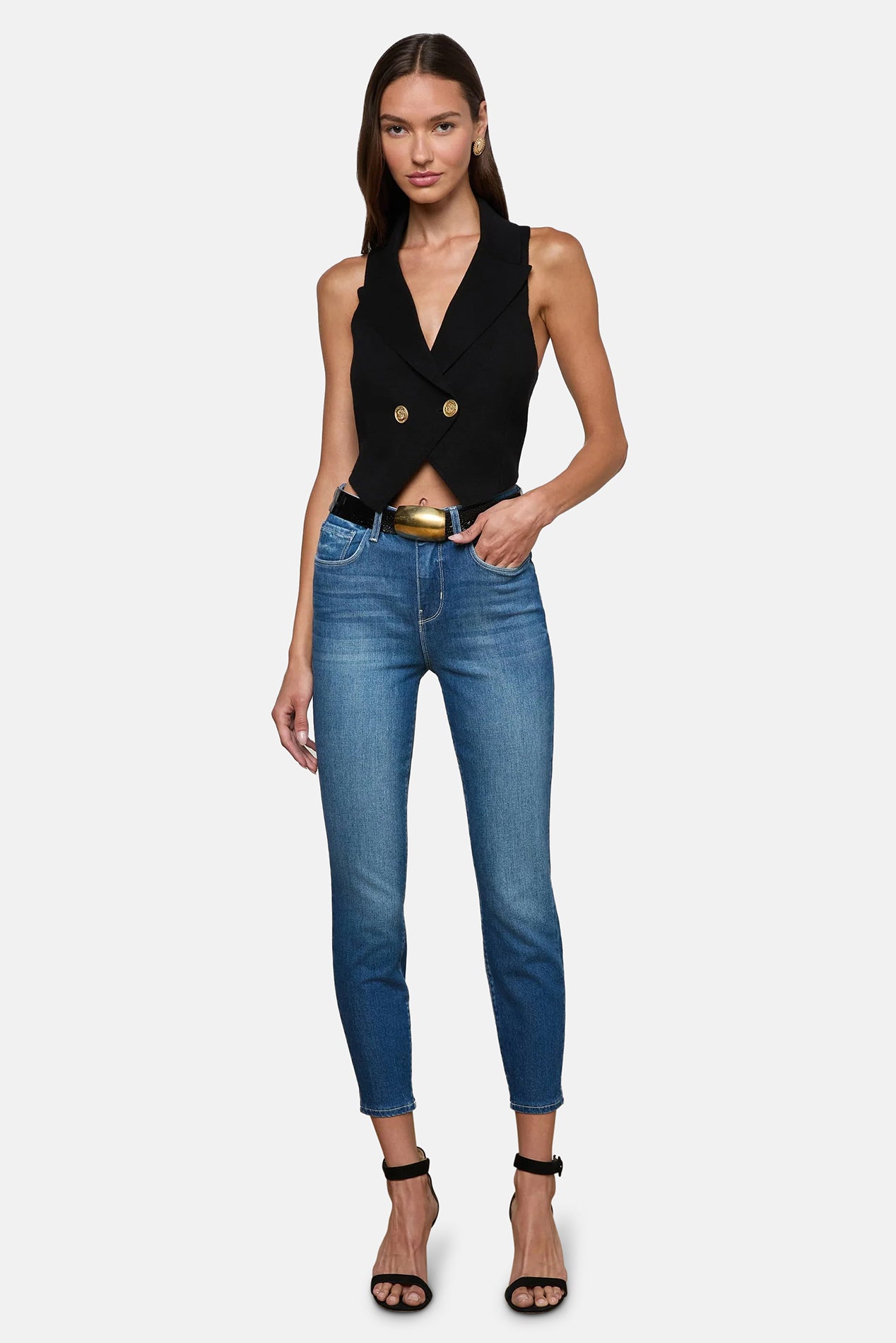 L'Agence Zadie Knit Vest Black/Gold – blueandcream