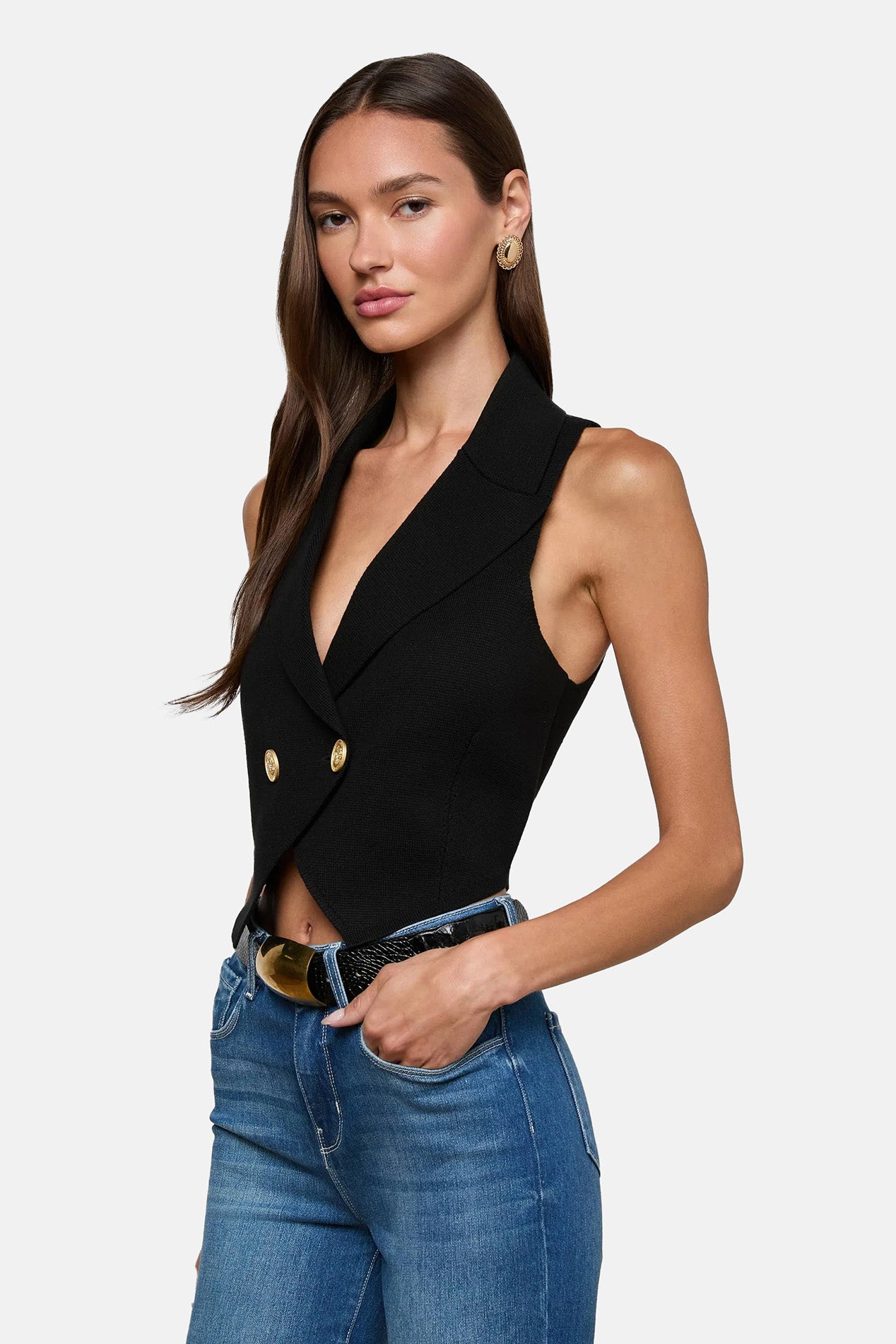 L'Agence Zadie Knit Vest Black/Gold – blueandcream