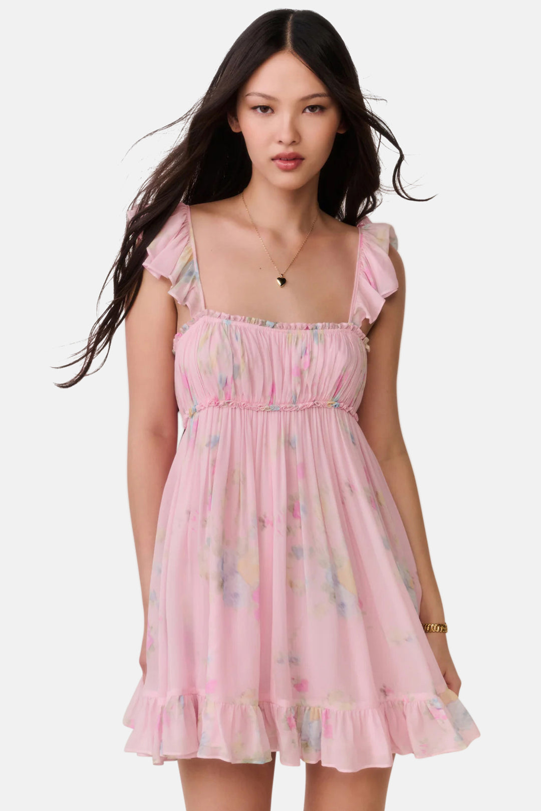 Zanira Floral Chiffon Mini Dress Rosy Trellis