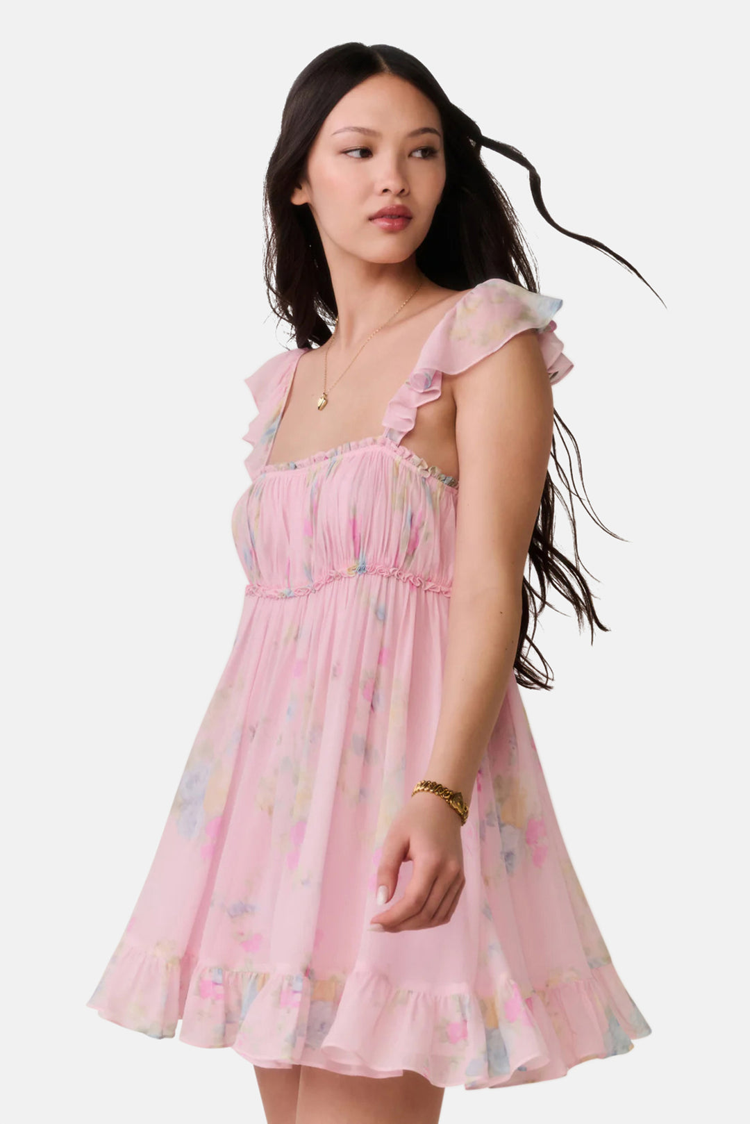 Zanira Floral Chiffon Mini Dress Rosy Trellis