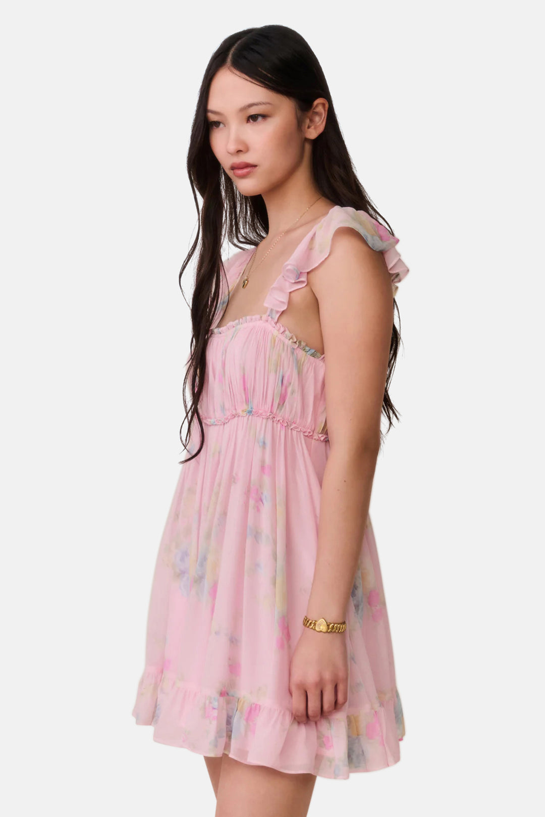 Zanira Floral Chiffon Mini Dress Rosy Trellis