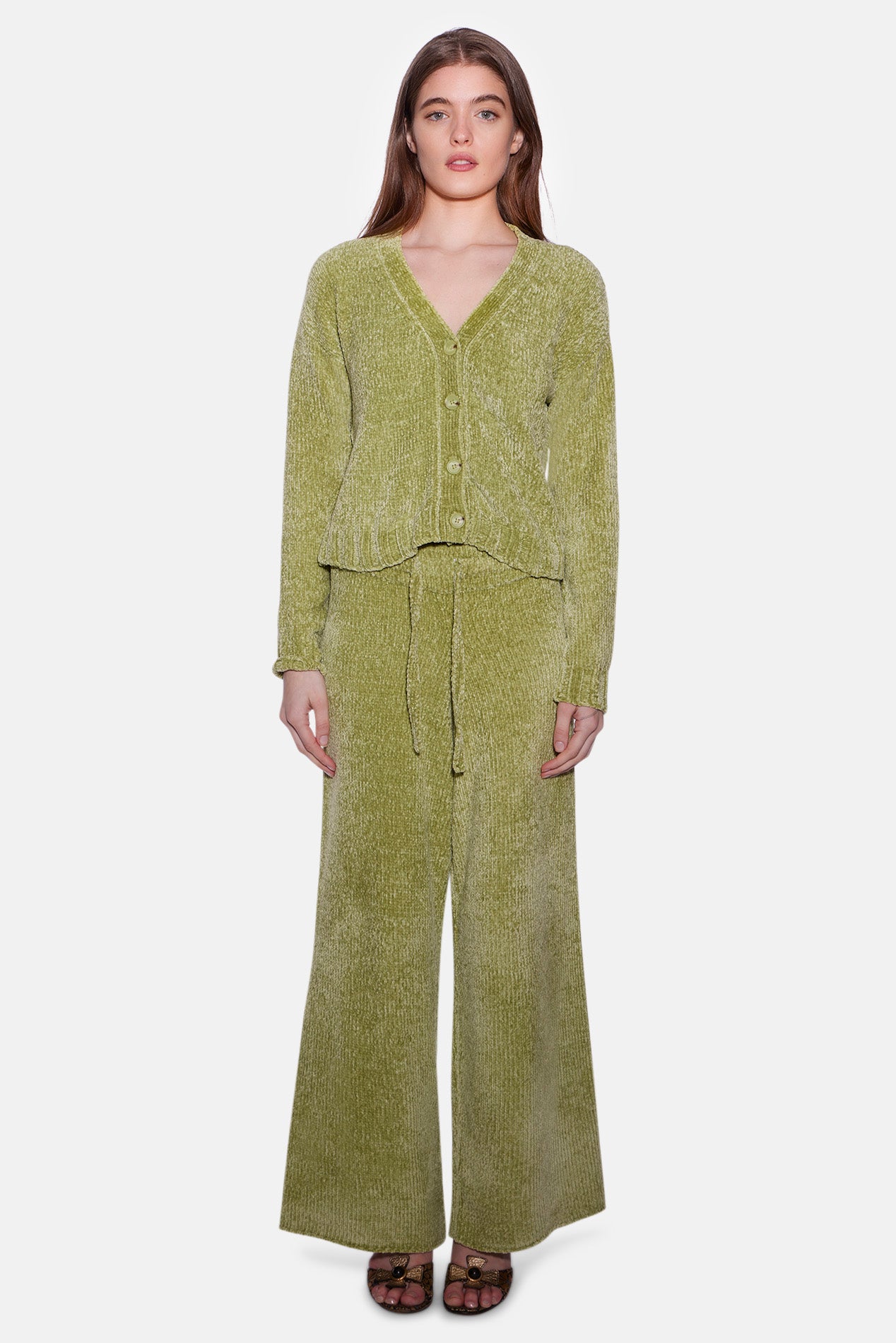 ANN DEMEULEMEESTER オリーブグリーン Aラインニット Adele Chenille Cardigan Fern Green – blueandcream