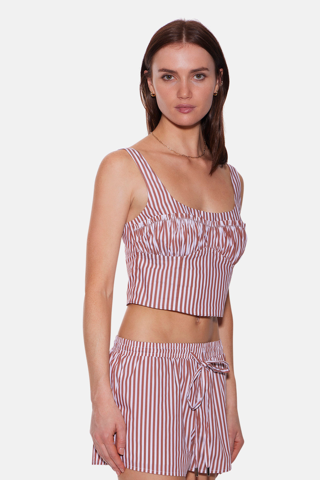 Bungalow Bustier Top Brown/White Stripe