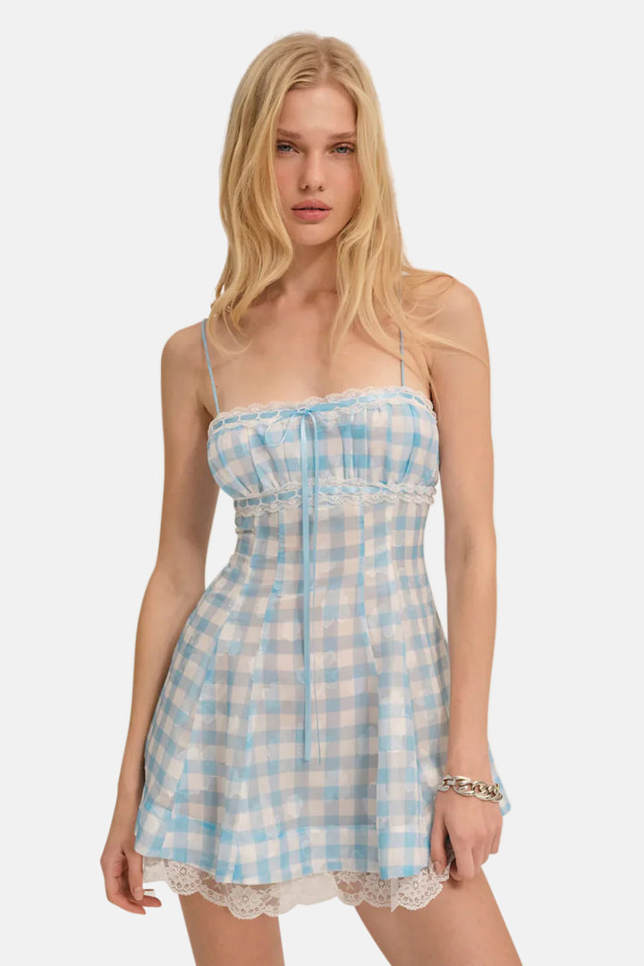 Claudette Gingham Mini Dress Blue