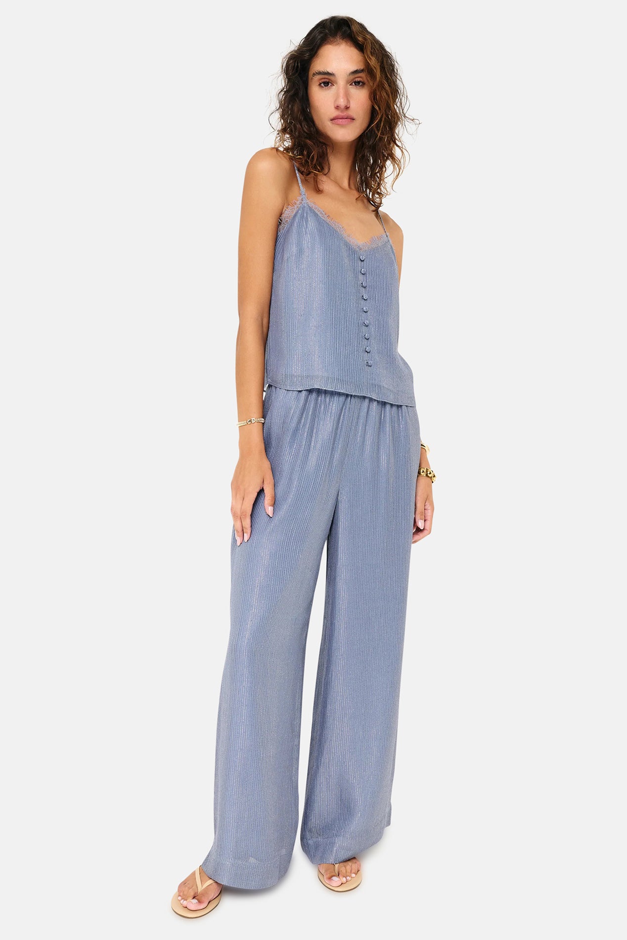 CAMI NYC Medina Metallic Chiffon Pant Bluebird – blueandcream