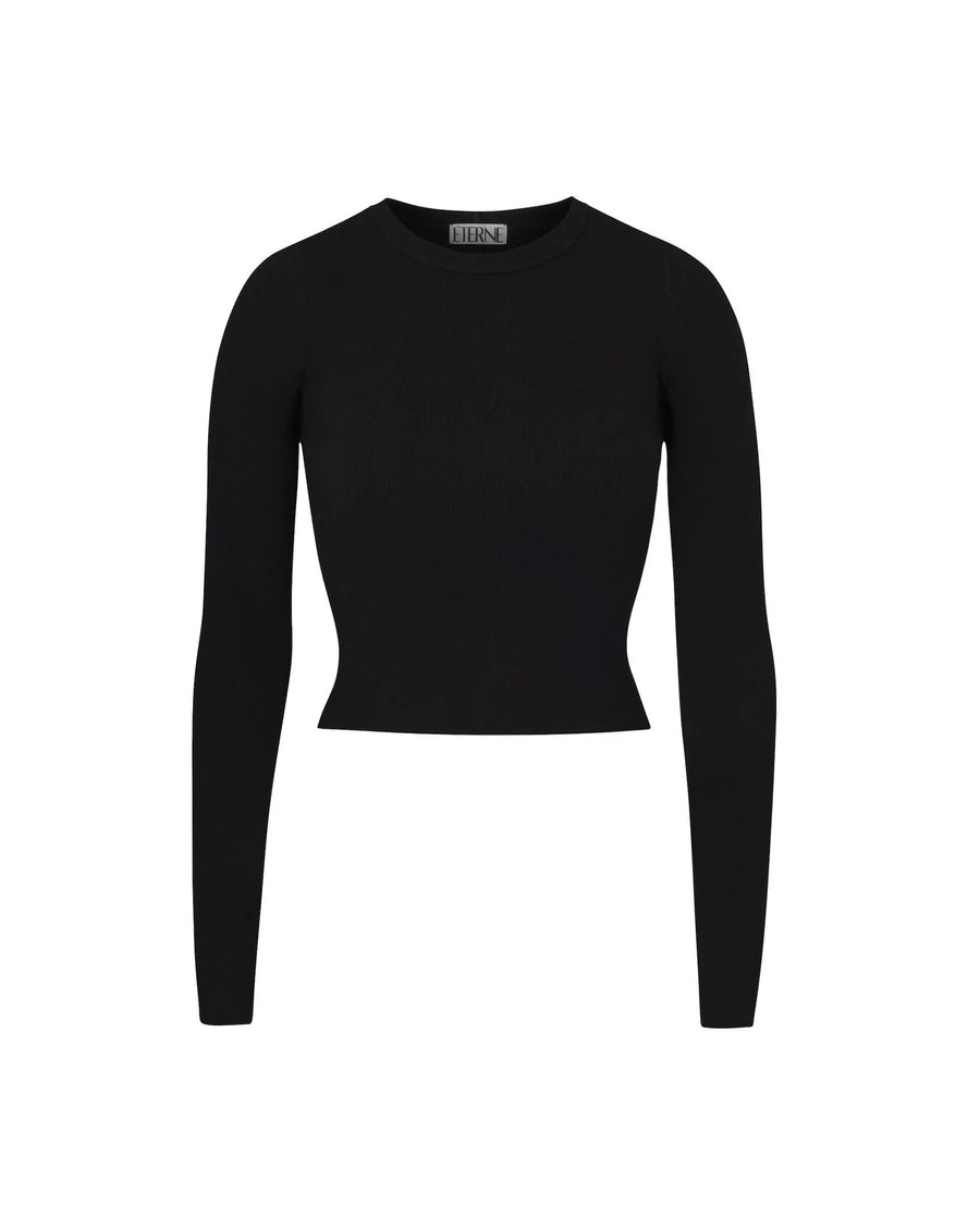 Cropped Long Sleeve Fitted Top Black