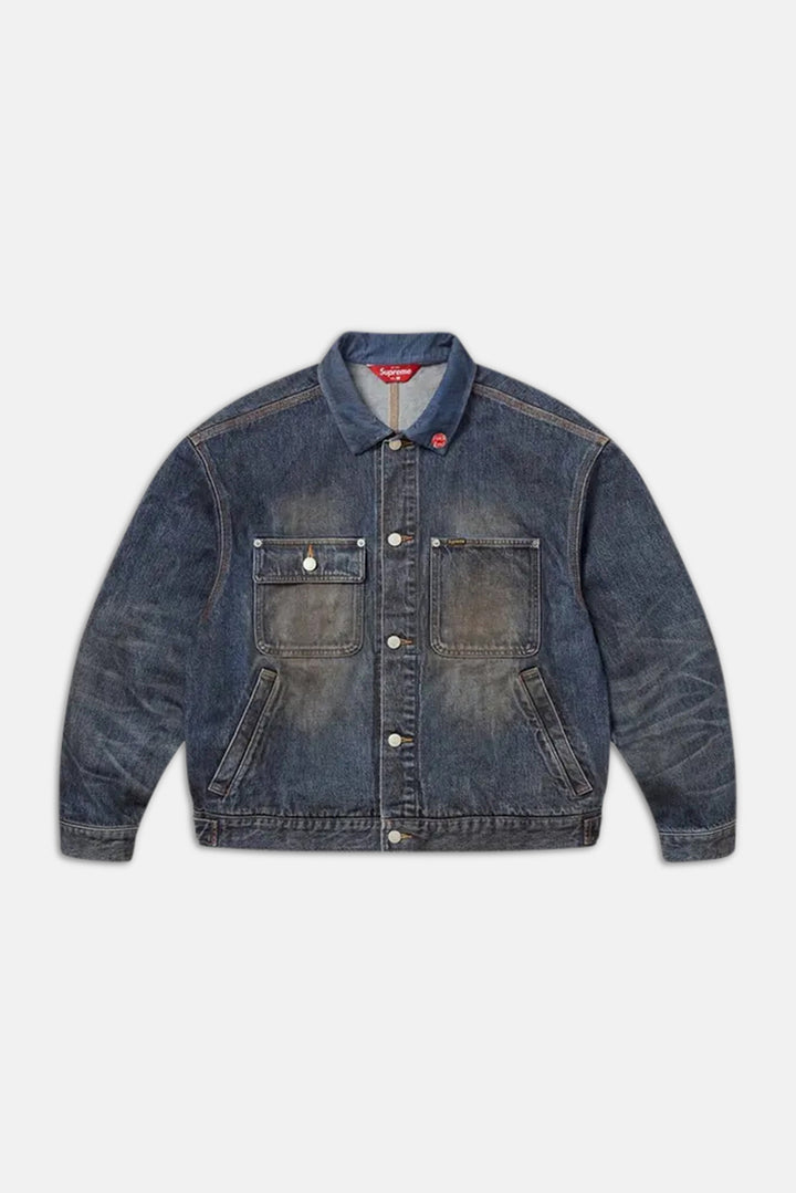 Distressed Selvedge Trucker Jacket Washed Indigo