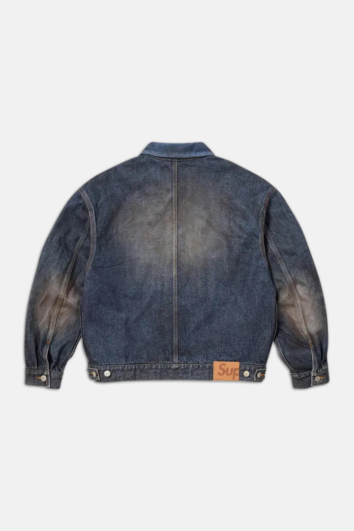 Distressed Selvedge Trucker Jacket Washed Indigo