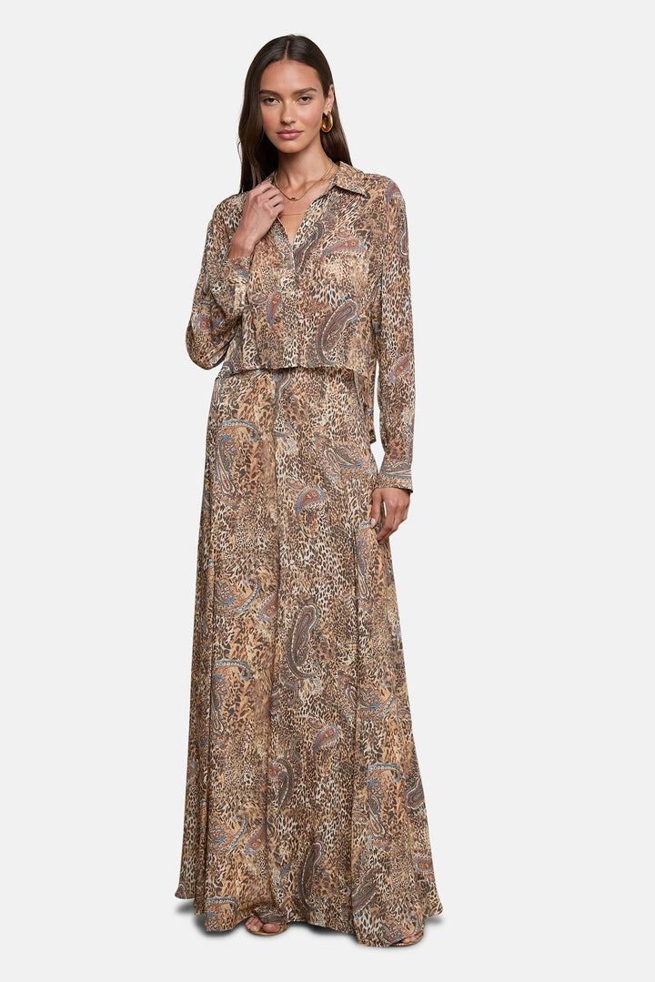 Cosette Button-Down Shirt Brown/Blue Valencia Leopard