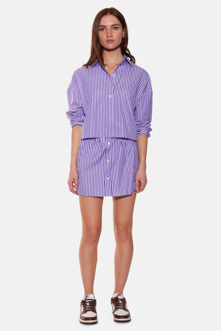 Gansett Poplin Crop Shirt Purple/Pink Stripe
