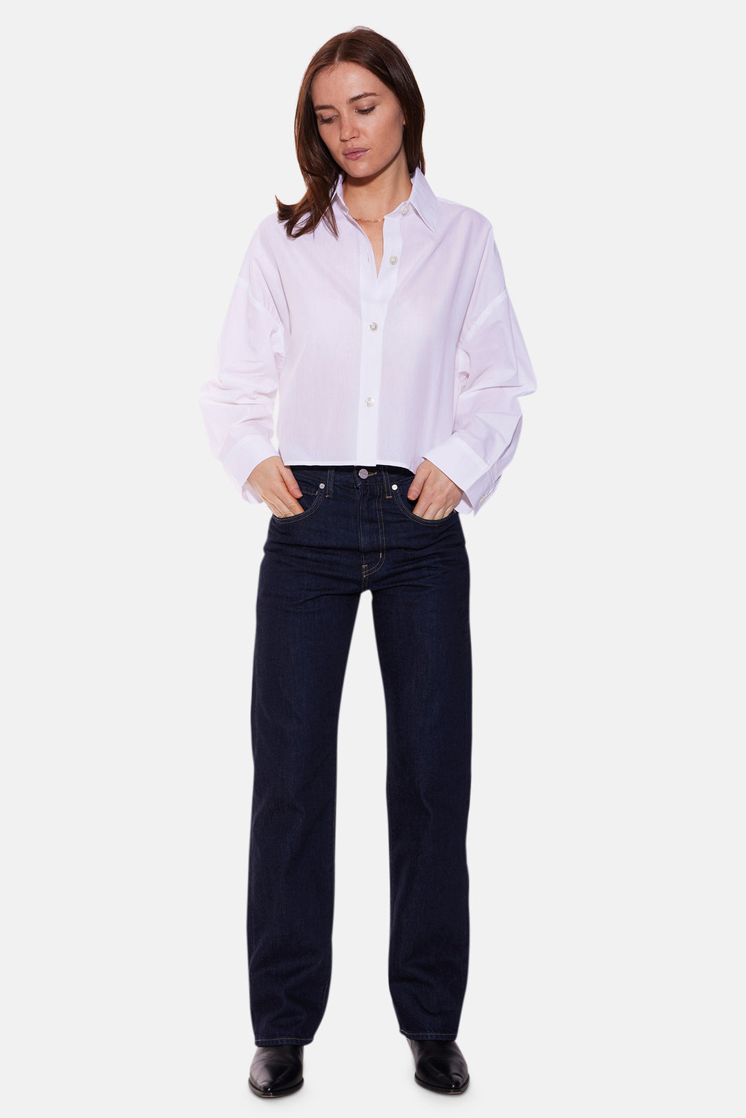 Gansett Poplin Crop Shirt White Sheer