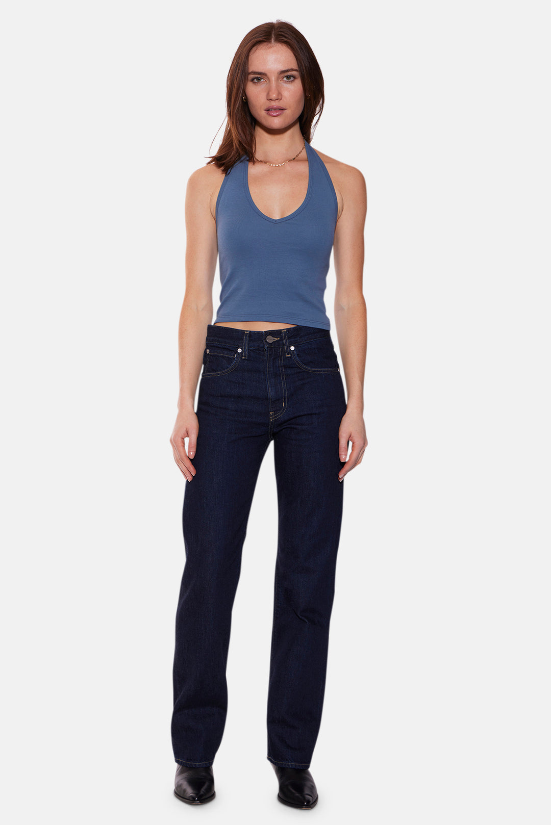 Halle Rib Halter Top Blue